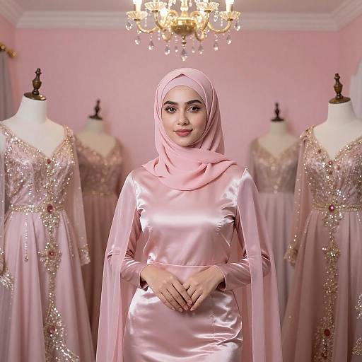Elegant Woman in Pink Hijab and Dress