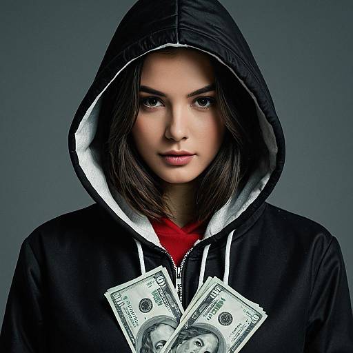 Woman in Hoodie Holding Money