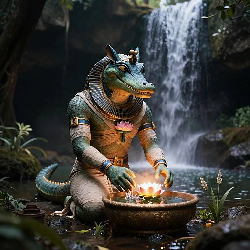 Sobek Crocodile God in Hidden Waterfall Shrine