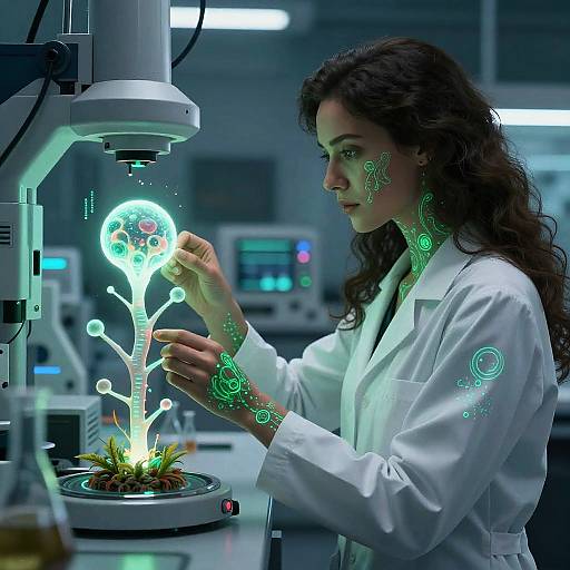 Futuristic Exo-Biologist in High-Tech Lab