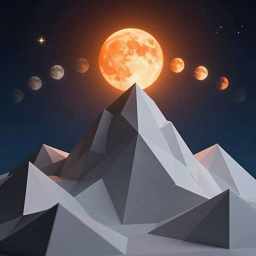 Surreal Origami Mountain Under Fiery Moon