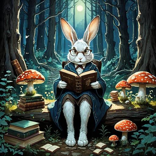 Elderly Rabbit Fairy Librarian in Enchanted Forest