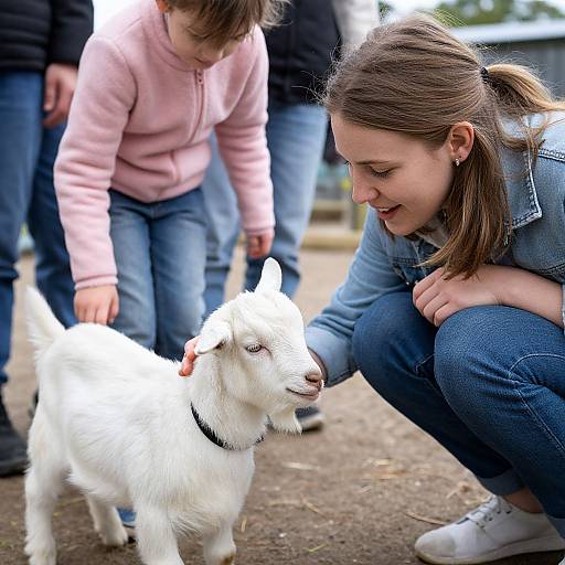 Woman Bonding with Young Goat