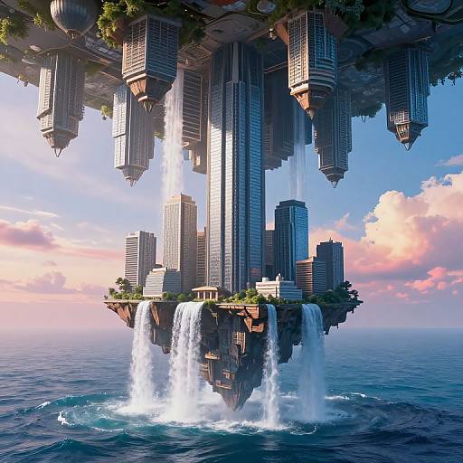Surreal Upside-Down Floating Cityscape