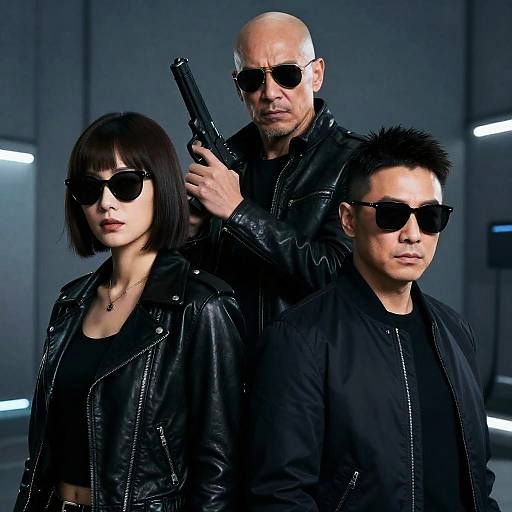 Cyberpunk Trio in Futuristic Setting