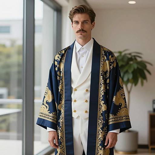 Elegant Male Designer in Ornate Kimono