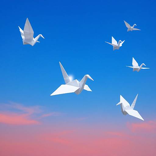 Graceful Origami Cranes in Vivid Sky