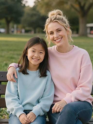 Mother and Daughter Park Bench Portrait