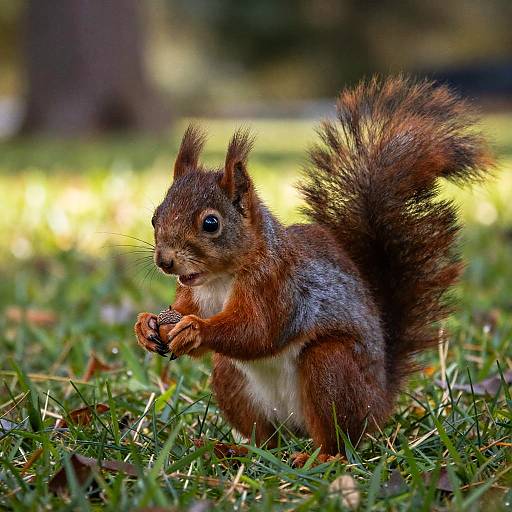 Playful Red Squirrel in Sunlit Park