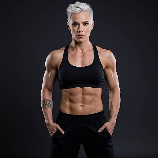 Muscular White Woman in Black Sportswear