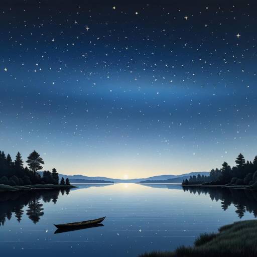 Starry Night Sky Over Calm Lake