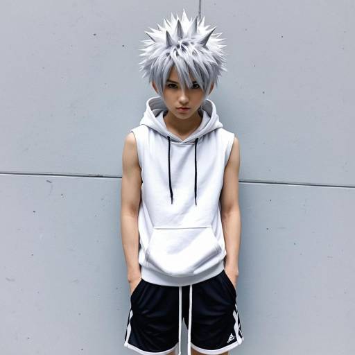 Cosplay of Killua Zoldyck with Spiky Silver Hair