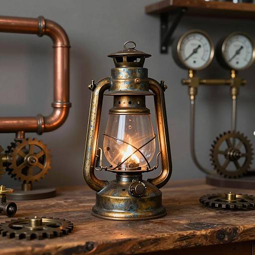 Steampunk Victorian Lantern on Workbench