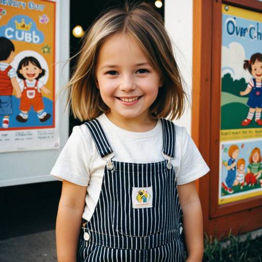 Smiling Toddler Girl in Striped Overalls