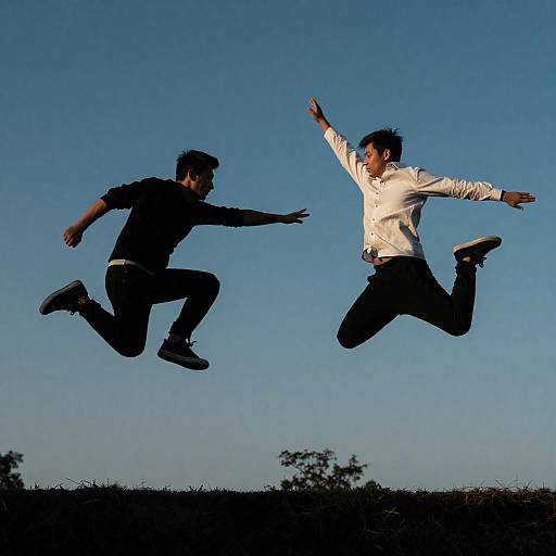 Silhouetted Jump Against Azure Sky