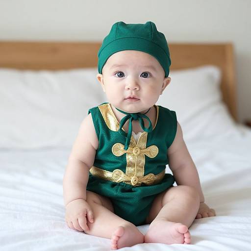 Baby in Green and Gold Outfit