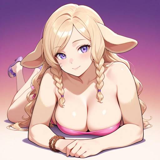 Curly-Eared Beauty in a Pink Bikini Curly-Eared Beauty in a Pink Bikini