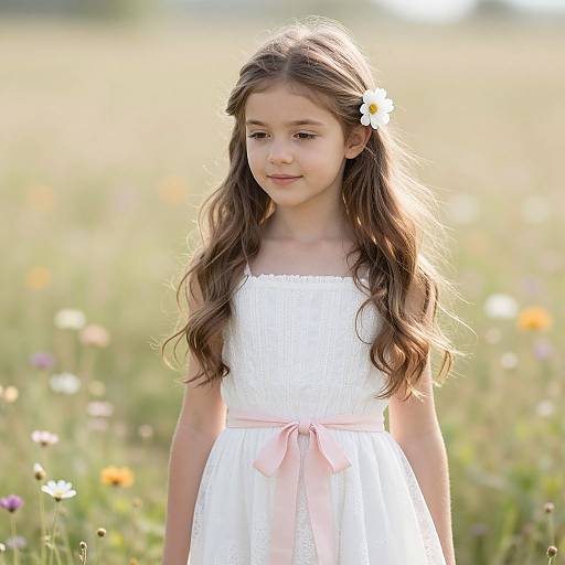 Serene Young Girl in Sunlit Meadow