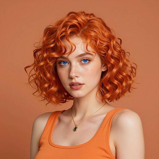 Portrait of Woman with Orange Curly Bob Hair