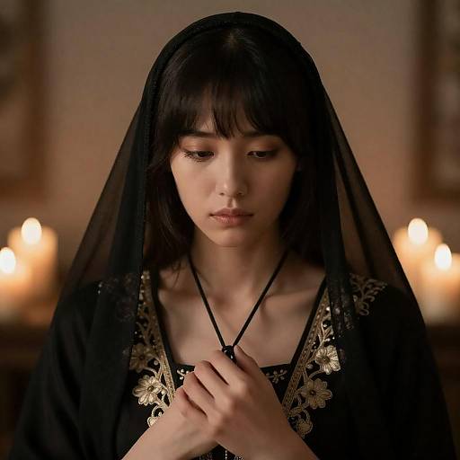 Elegant Woman in Veil with Candles