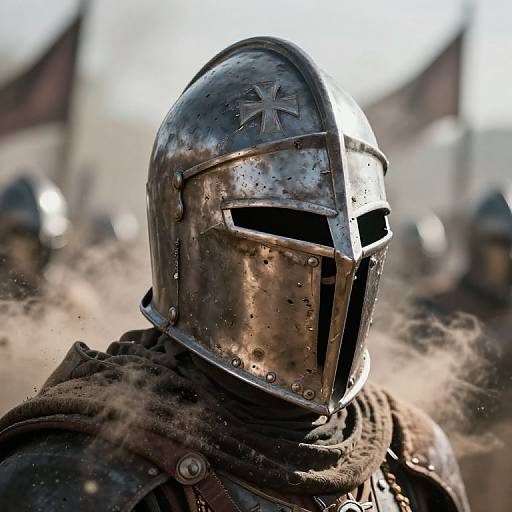 Weathered Crusader Knight Helmet Scene
