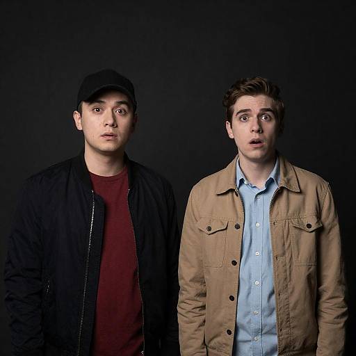 Surprised Young Men in Dim Room