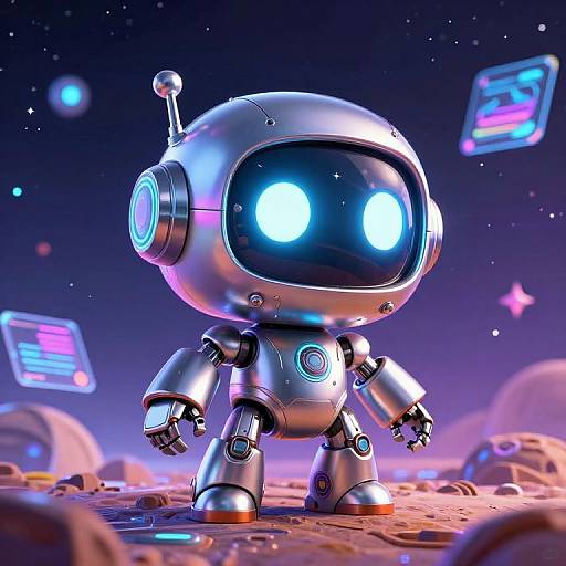 Chibi Robot Explorer on Futuristic Planet