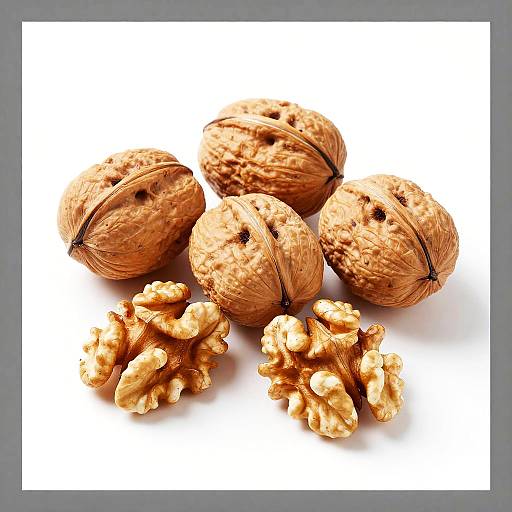 Raw Unshelled Walnuts on White