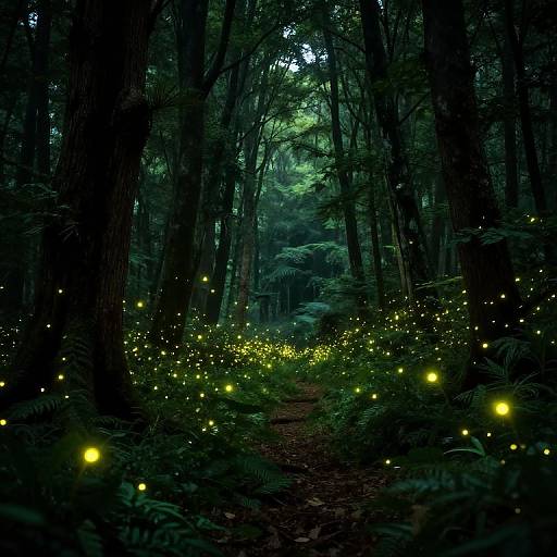 Enchanted Retro Forest with Fireflies