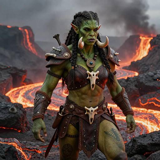 Fierce Female Orc in Volcanic Battlefield