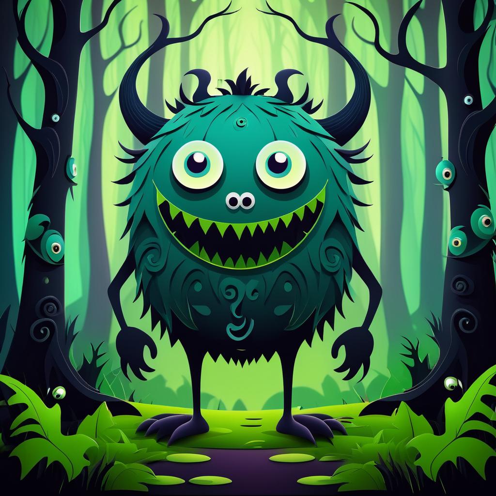 Whimsical Monster in Spooky Forest