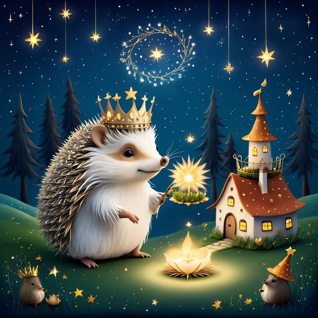 Whimsical Hedgehog Crowned Under Stars