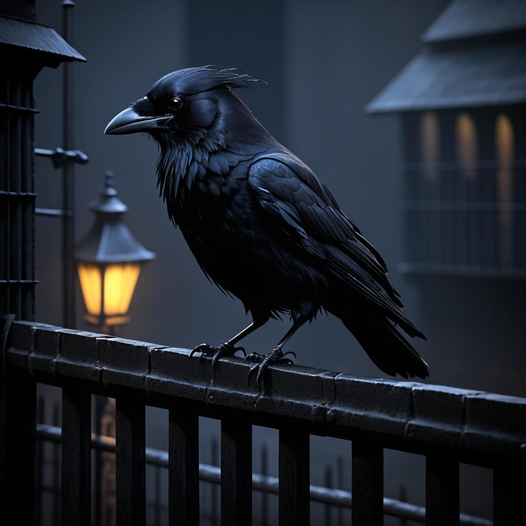 Dramatic Crow in Somber Alley Scene