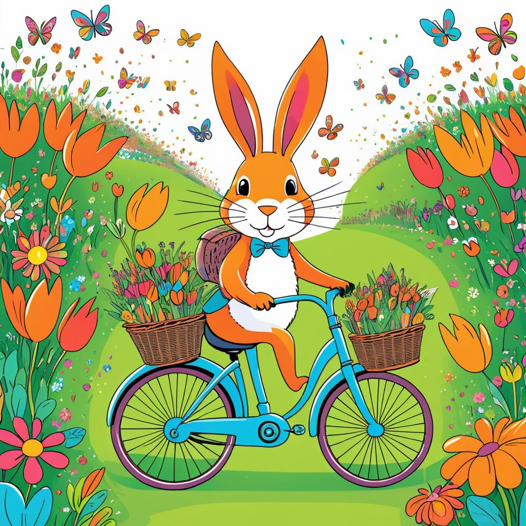 Whimsical Rabbit on Bicycle Adventure