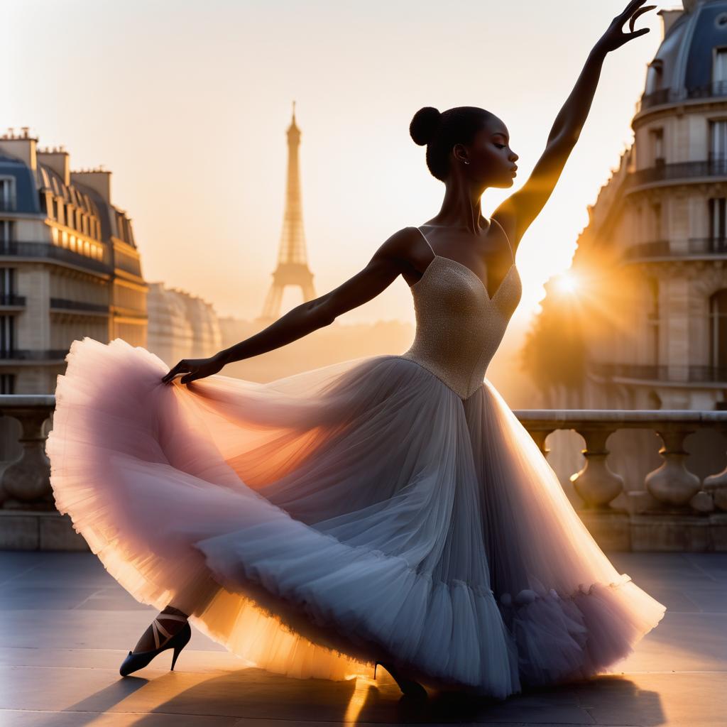 Elegant Ballerina in Sunrise Paris