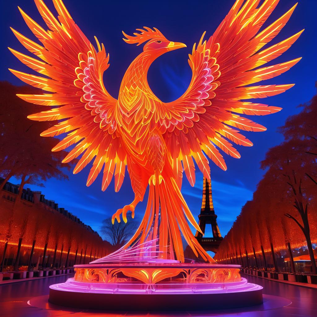 Futuristic Neon Phoenix in Paris