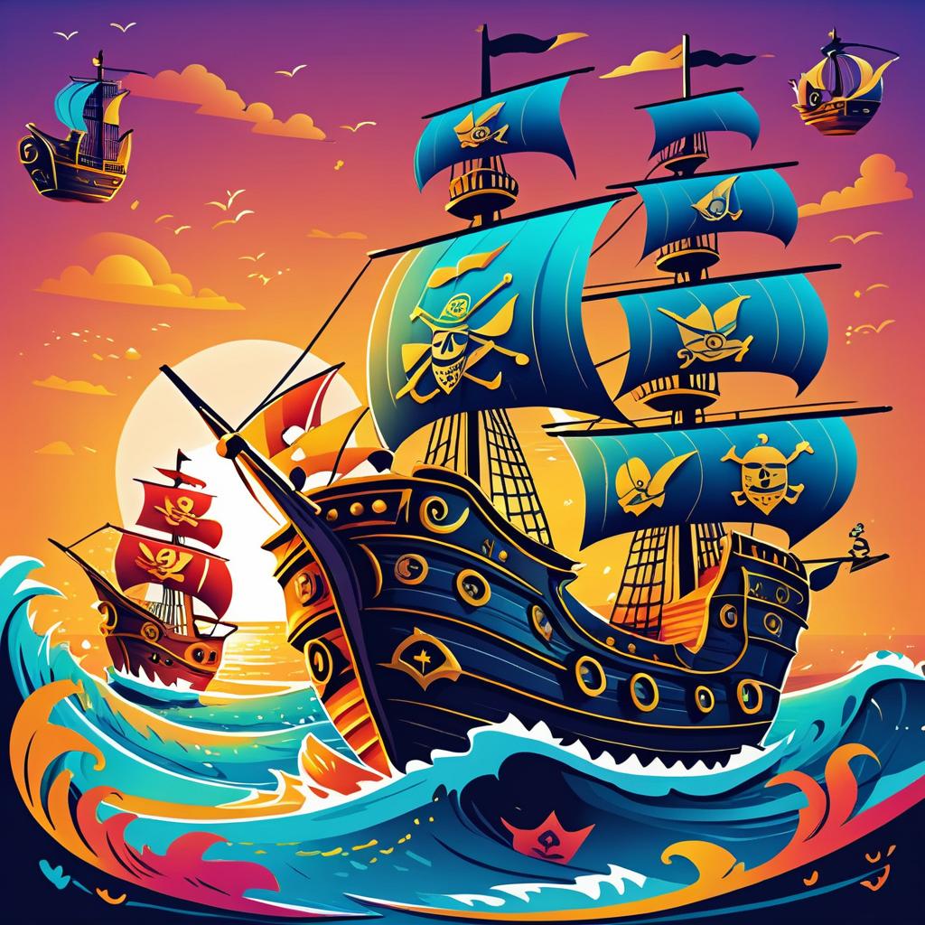 Playful Pirate Ship Adventure Illustration