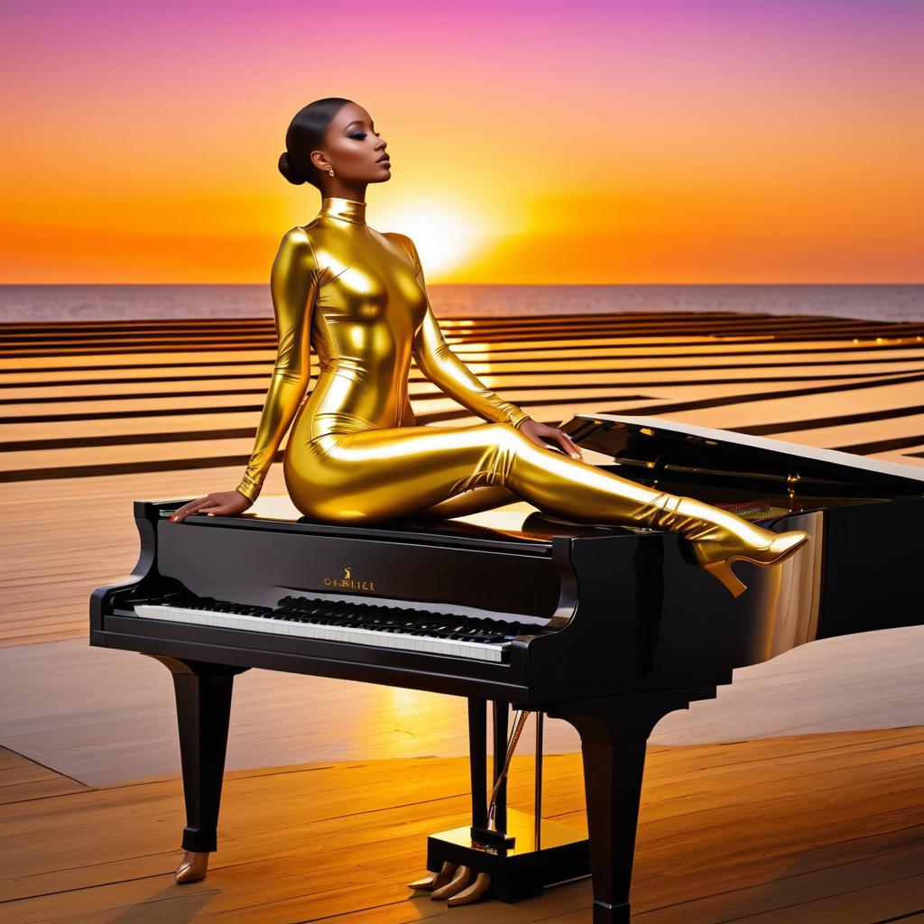 Elegant Pianist in Sunset Glow