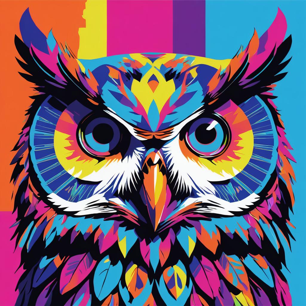 Vibrant Owl Art in Warhol Style