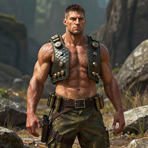 Muscular Argonian Soldier in Wilderness