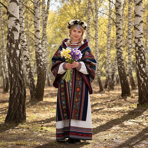 Wise Slavic Woman in Spring Forest