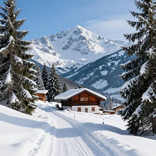 Winter Cabin Among Snowy Evergreens