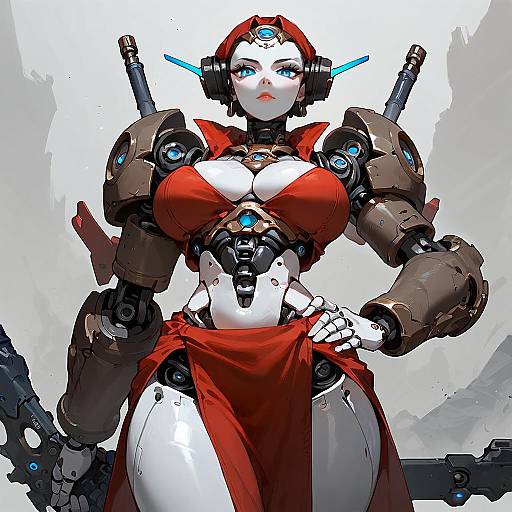 Futuristic Robot Girl in Red Armor