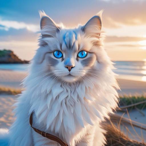Elegant Cat on Sunset Beach Scene