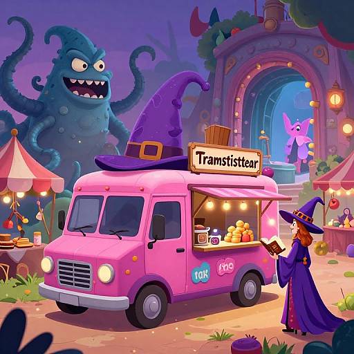 Whimsical Magical Food Truck Scene