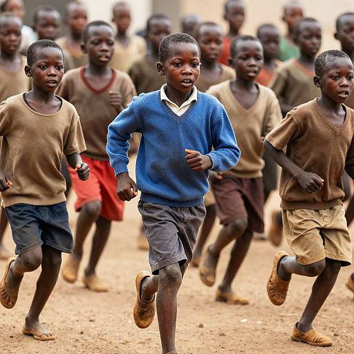 Dynamic Outdoor Run of African Children