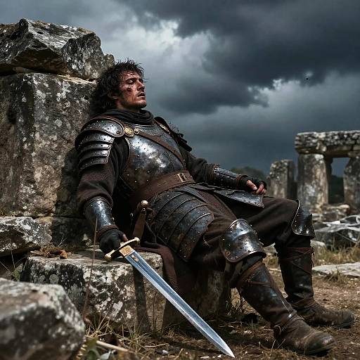 Defeated Warrior by Ancient Ruins