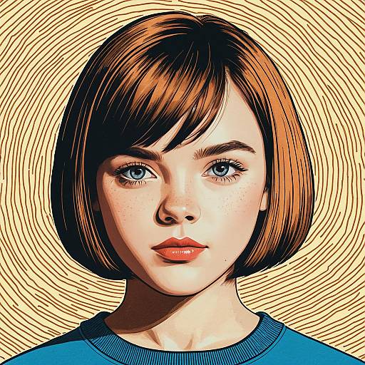 Illustrated Teenage Girl with Bob Haircut