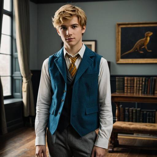 Young Man in Vintage Blue Vest and Striped Tie