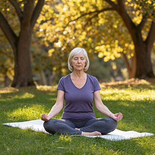 Senior Woman Meditating in Autumn